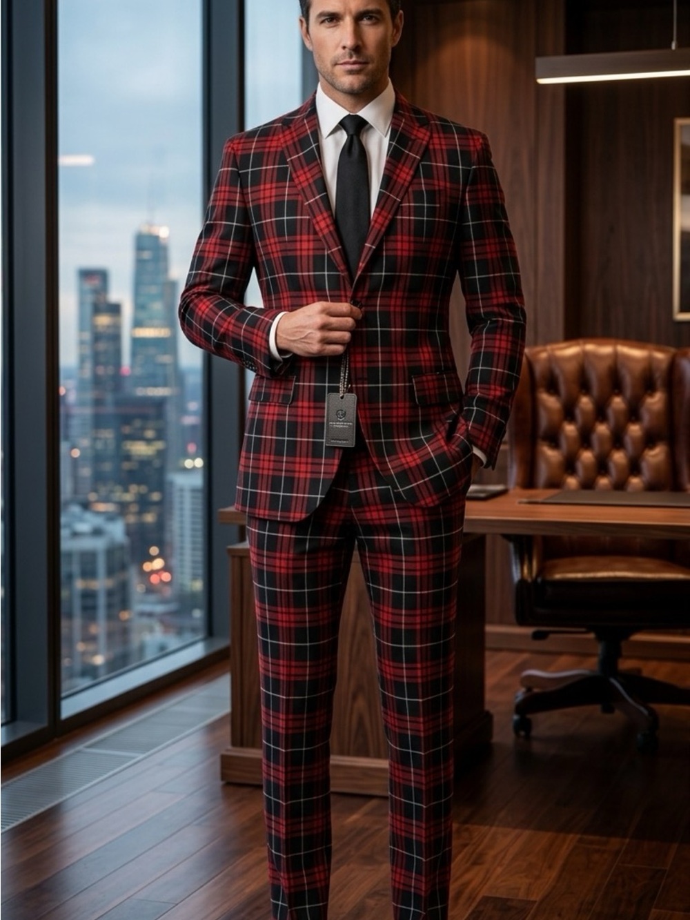 Red Plaid Men’s Suit Jacket & Trousers - Classic Tartan Style